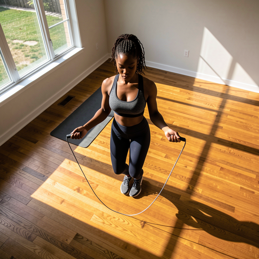 woman jumping rope home gym